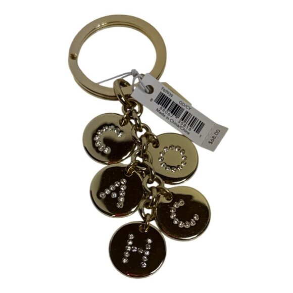 Coach Letters Gold Pave Crystal Keychain Bag Charm Ring FOB F69939 NEW - Picture 1 of 5